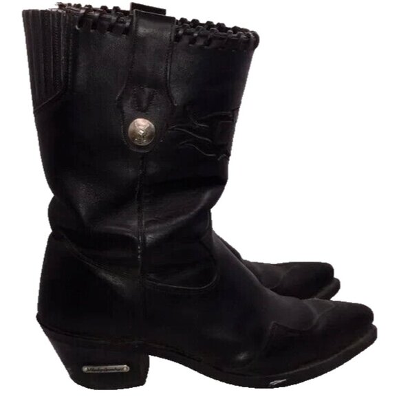 Harley Davidson Ladies Black Leather Motorcycle Riding Boots Size 8M USA Made - Picture 6 of 16